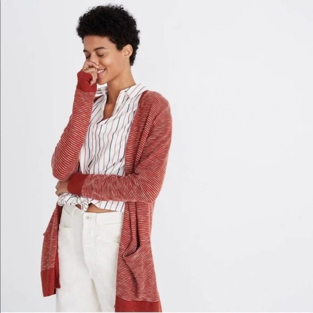 Madewell Summer Ryder Striped Rust Cardigan Sweater